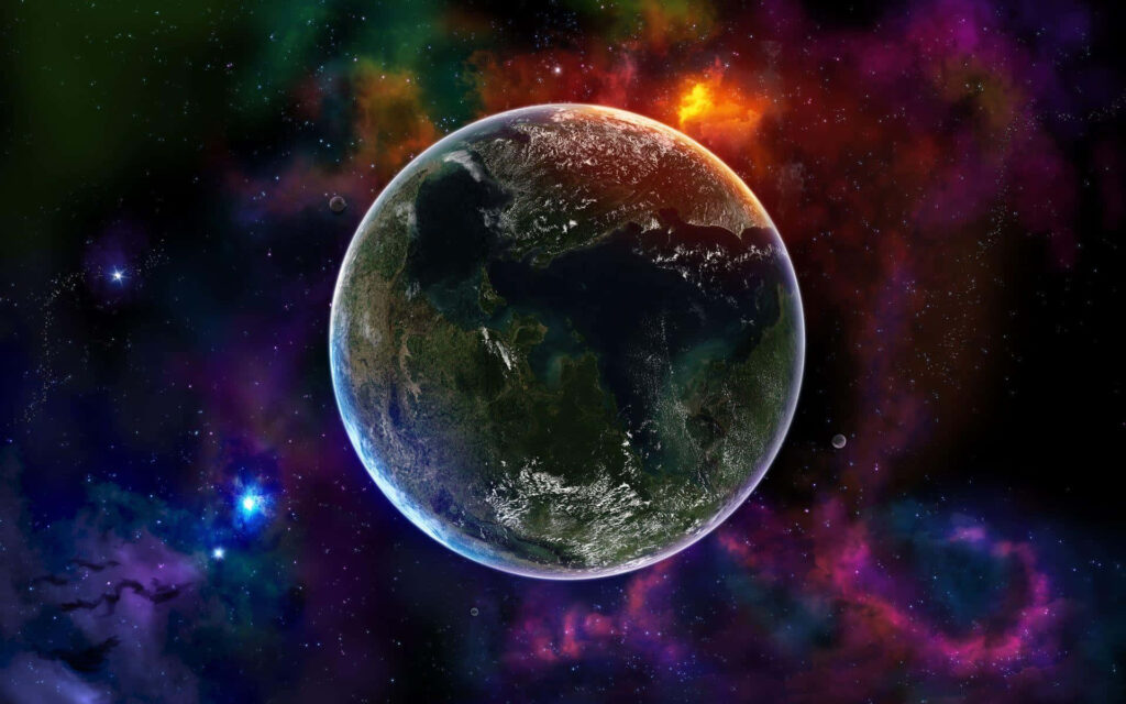 Stunning cosmic nebula wallpaper with a vibrant planet, capturing the beauty of space exploration.