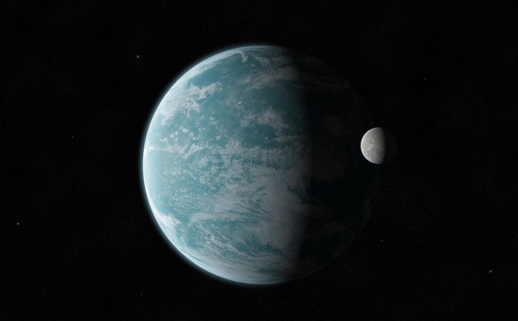 Stunning Space Wallpaper: Blue-Green Planet and Moon Amid Stars