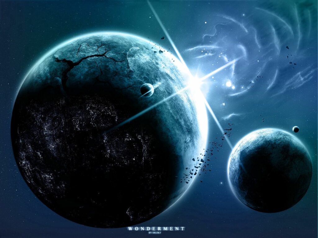 Stunning Celestial Wallpaper: Cracked Planet & Radiant Sun Background