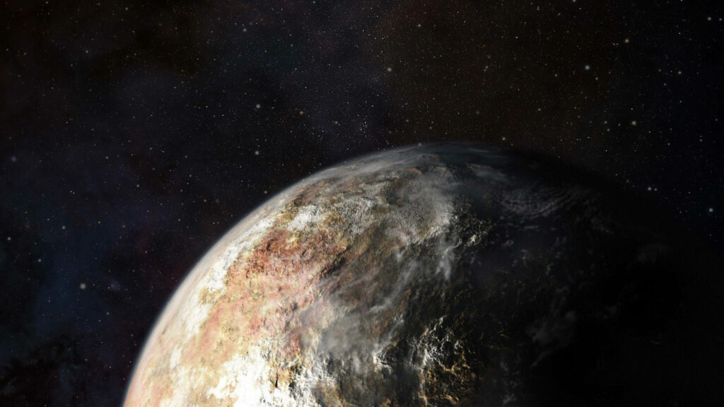 Stunning Pluto Wallpaper: Detailed View Surrounded by Shimmering Stars