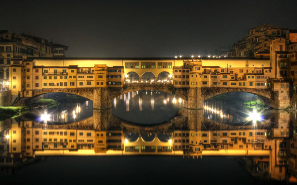 Stunning Ponte Vecchio Night View Wallpaper: Florence's Historic Charm