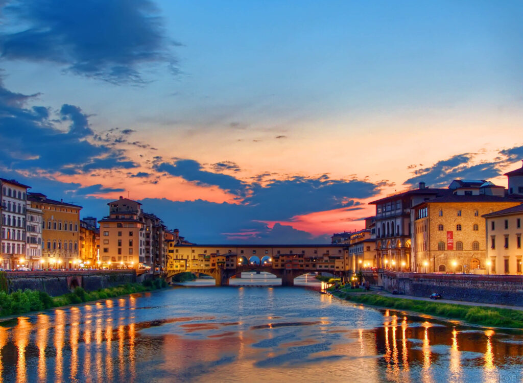 Stunning Ponte Vecchio Sunset Wallpaper Background with Vibrant Colors