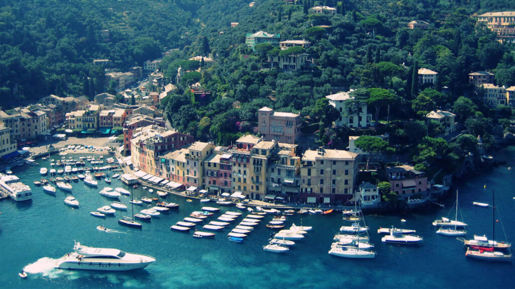 Stunning Portofino Ferry Terminal Marina: Colorful Charm & Lush Hills Wallpaper