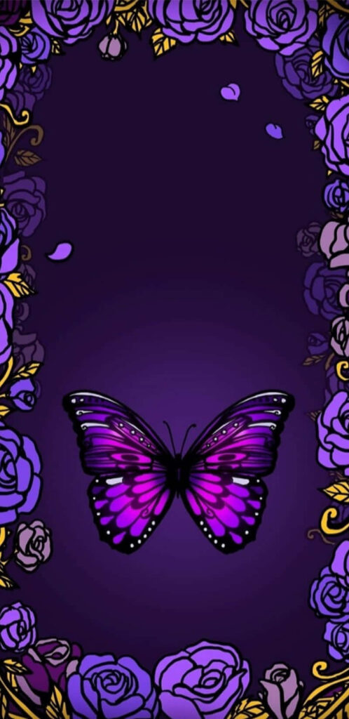 Enchanting Purple Butterfly Wallpaper with Elegant Roses
