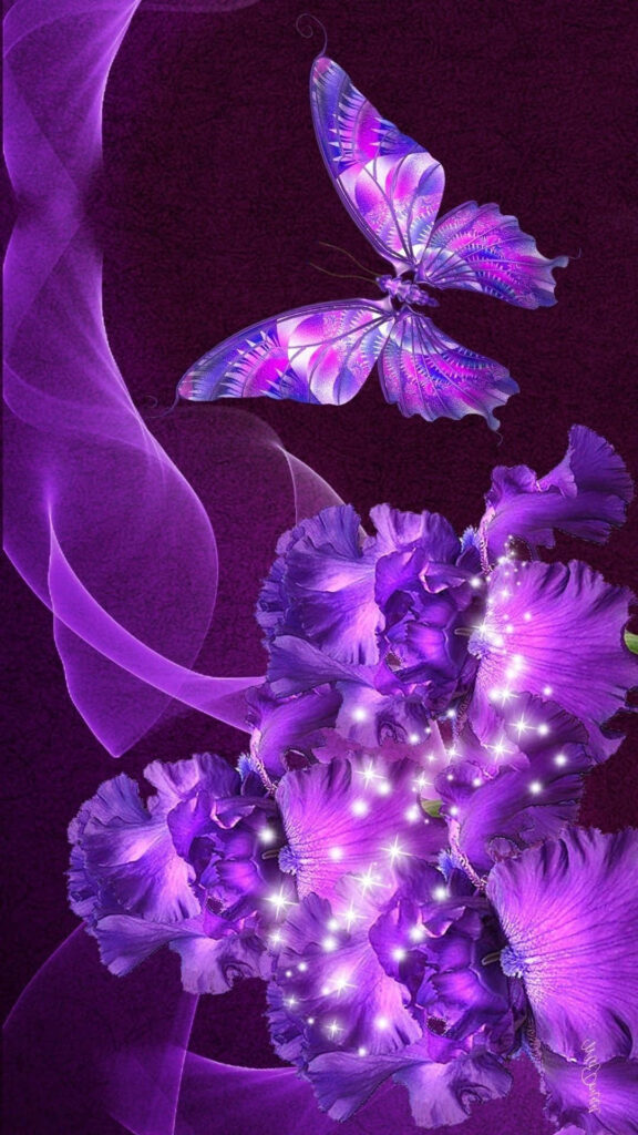 Enchanting Purple Butterfly Wallpaper with Magical Floral Glow