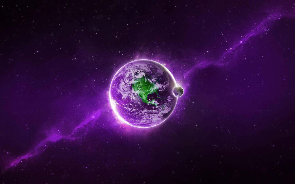 Vibrant Purple Earth Wallpaper: Cosmic Floating Background Art