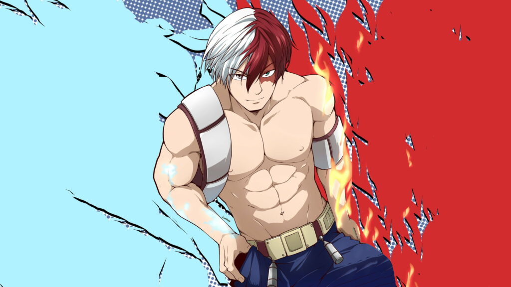 Fire and Ice Clash: Shoto Todoroki's Epic Anime Wallpaper