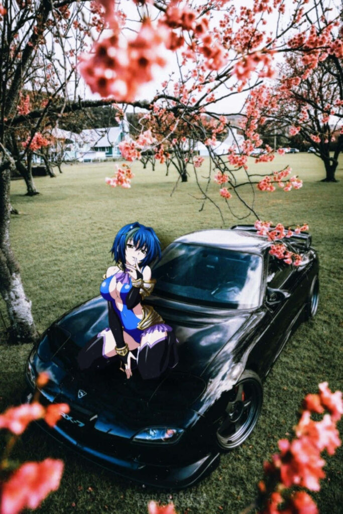 Stunning RX-7 Wallpaper: JDM Meets Anime Under Cherry Blossoms