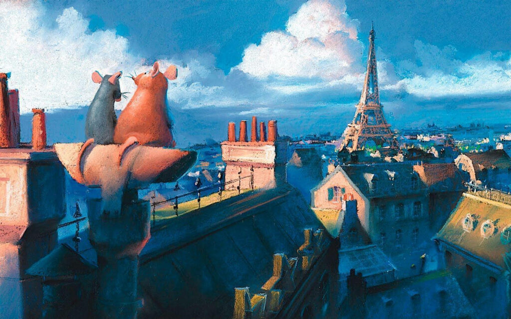 Stunning Ratatouille Wallpaper: Remy & Émile Over Paris Skyline