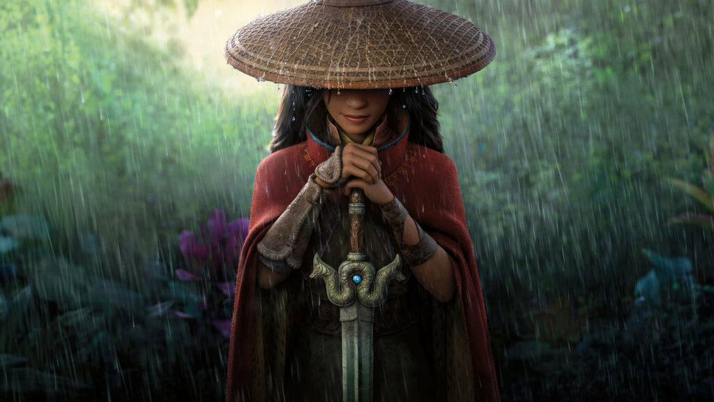Raya from Last Dragon: Powerful Rainy Wallpaper Background