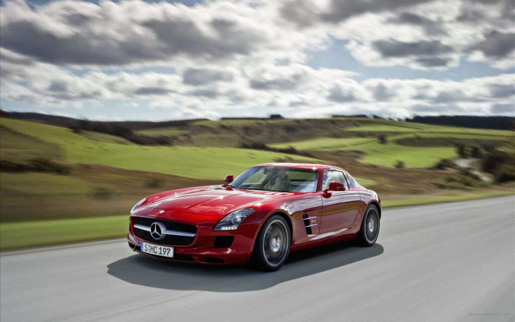 Stunning Red 2012 Mercedes-Benz SLS AMG Wallpaper in Countryside