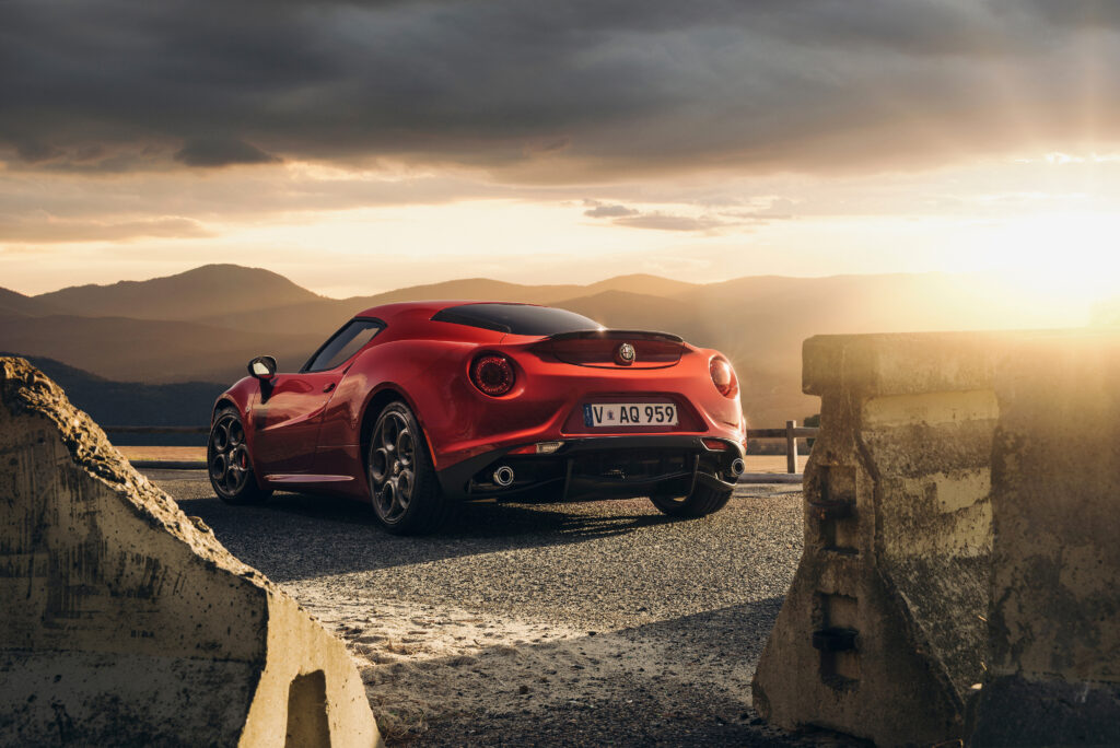 Stunning Red Alfa Romeo 4C Launch Edition at Sunset: Scenic Wallpaper