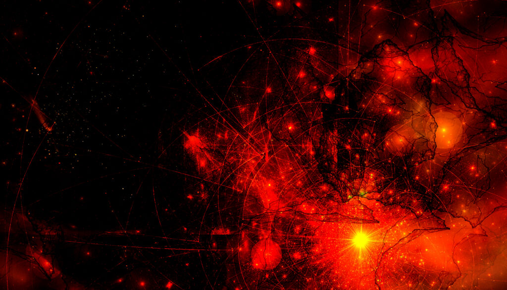 Dynamic Red and Black Abstract Wallpaper with Glowing Patterns