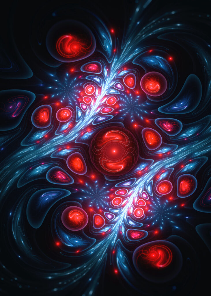 Intricate Fractal Wallpaper: Red & Blue Swirls on Dark Background