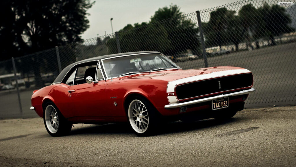 Stunning Red Convertible Chevrolet Muscle Car Wallpaper Background