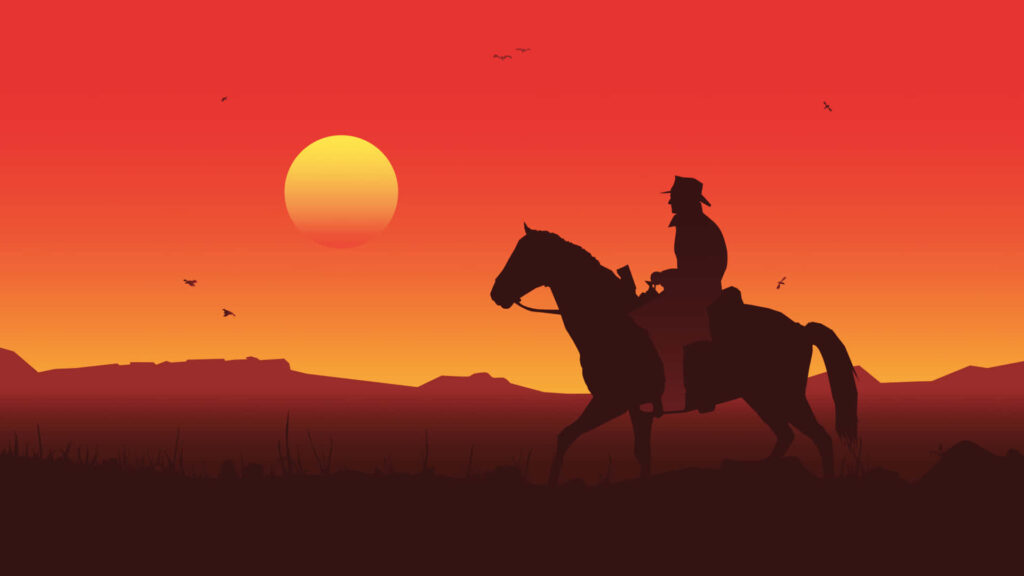 Red Dead Redemption 2 - Cowboy Silhouette Sunset Full HD Wallpaper