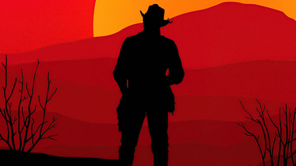 Wild West Cowboy Silhouette Wallpaper: Stunning Red Dead Redemption Art