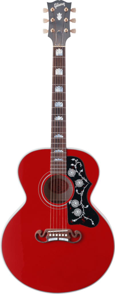 “Stunning Red Gibson Acoustic Guitar Wallpaper Background for Music Lovers”