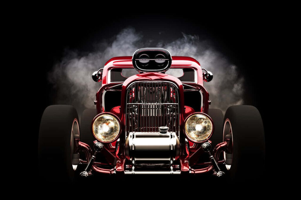 Vibrant Red Hot Rod Car Wallpaper for iPhone - Bold Automotive Design