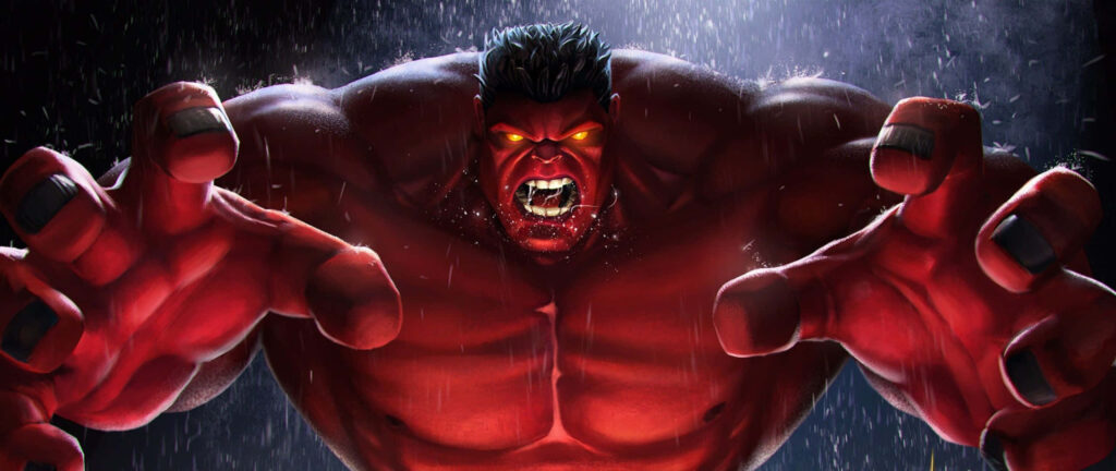 Red Hulk Wallpaper: Fierce 2560x1080 Rainy Background Art