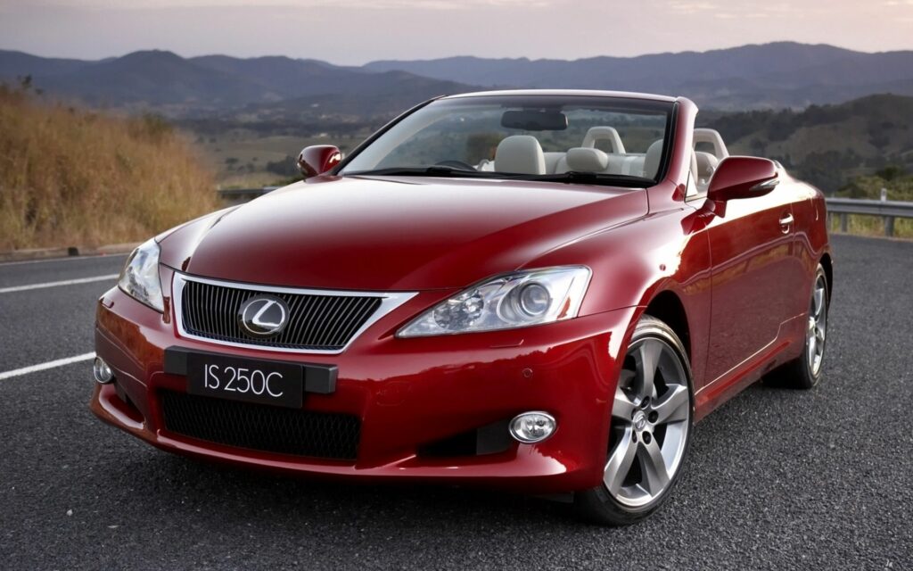 Stunning Red Lexus IS 250C Convertible Wallpaper with Scenic Background