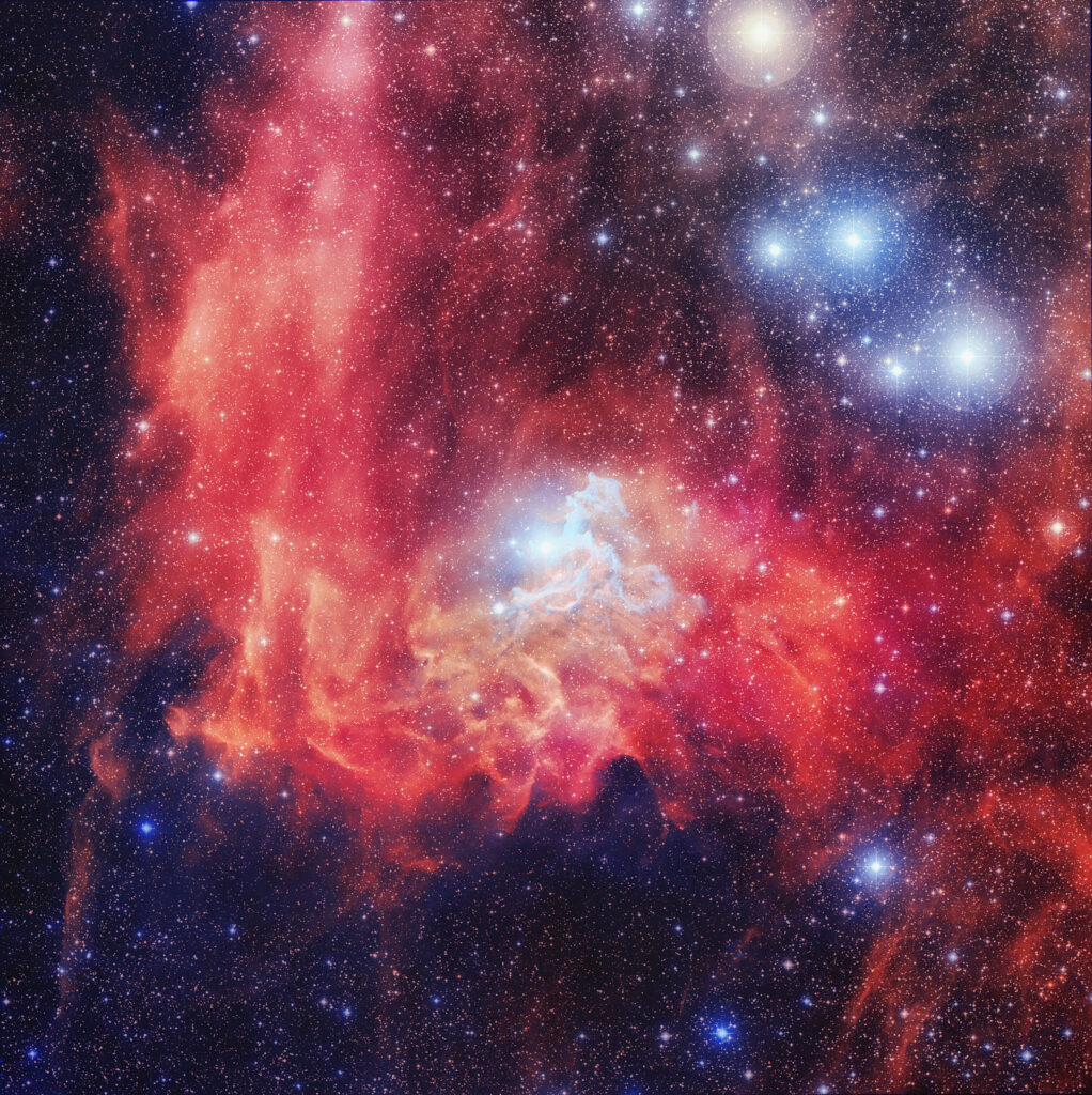 Vibrant Red Nebula Galaxy Wallpaper Background with Twinkling Stars