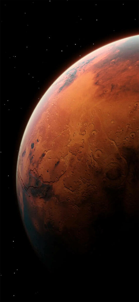 Stunning Red Planet Wallpaper Against Starry Outer Space Background