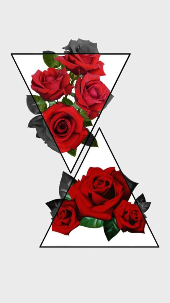 Red Rose Geometric Wallpaper: Elegant Floral Design on White Background