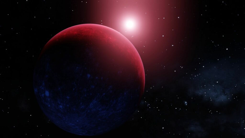 Vibrant Red and Blue Planet Wallpaper: Cosmic Starry Background