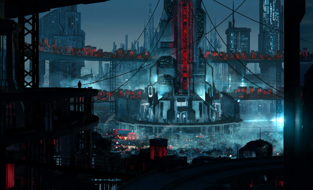 Retro-Futuristic Cityscape Wallpaper: Neon Towers & Bridges