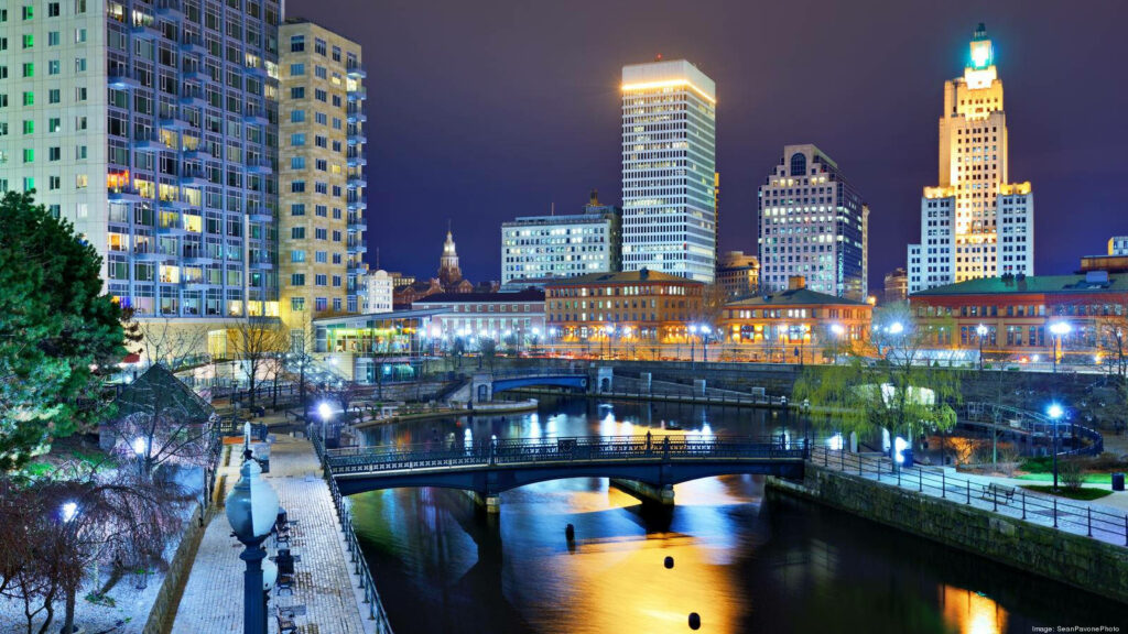 Stunning Rhode Island Nighttime Cityscape Wallpaper: Illuminated Views