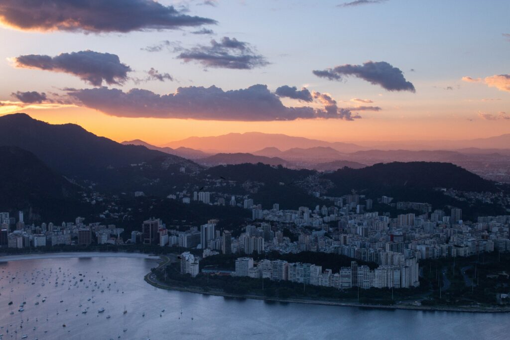 Stunning Rio de Janeiro Sunset Wallpaper: Aerial View of Coastline