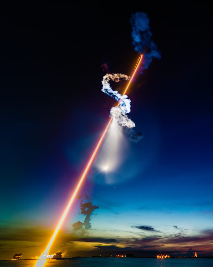 Stunning Rocket Launch Wallpaper | Twilight Sky & Space Station