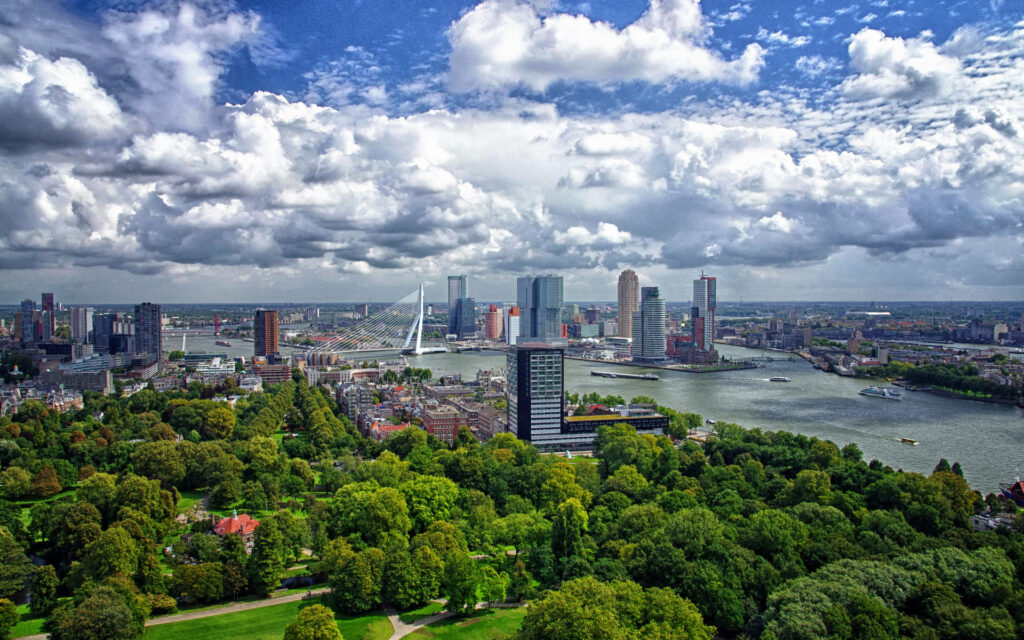 Vibrant Rotterdam Skyline Wallpaper: Erasmus Bridge & Modern Architecture