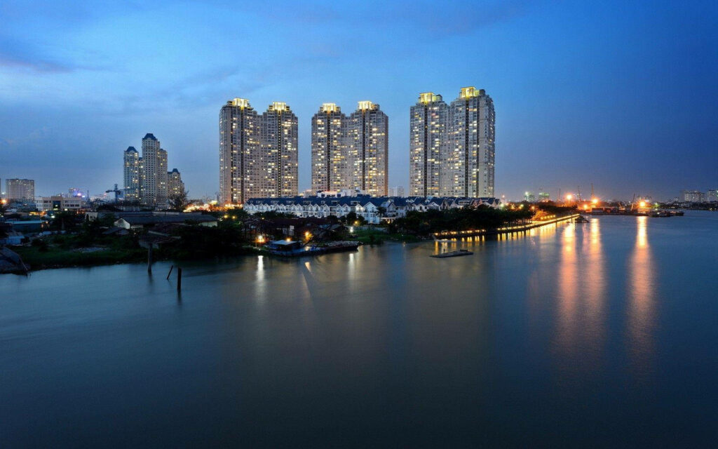 Saigon Pearl Night View: Illuminated Skyline Reflected - Wallpaper