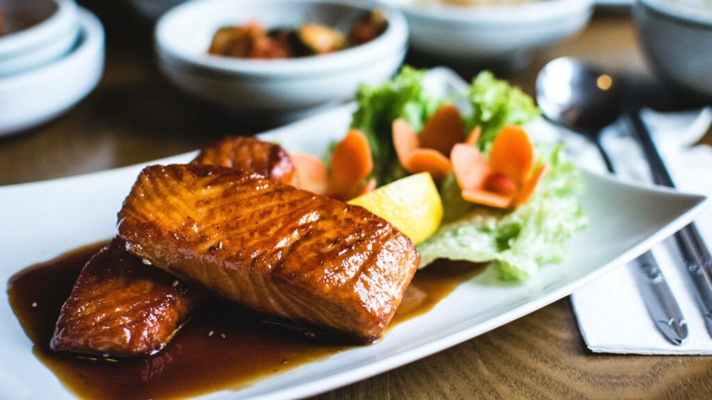 Freshly Cooked Salmon Glazed with Soy Sauce - Vibrant Wallpaper Background