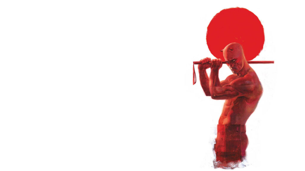 Samurai Daredevil: Striking Abstract Wallpaper with Bold Red Sun