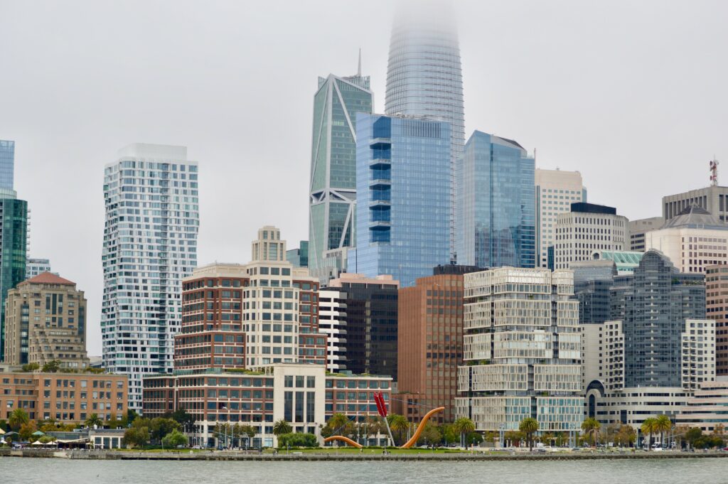 Stunning San Francisco Cityscape Wallpaper Background with Mist