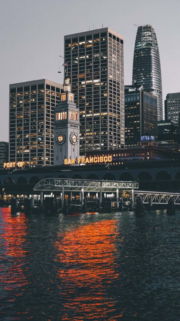 Stunning San Francisco Ferry Building Evening View Wallpaper