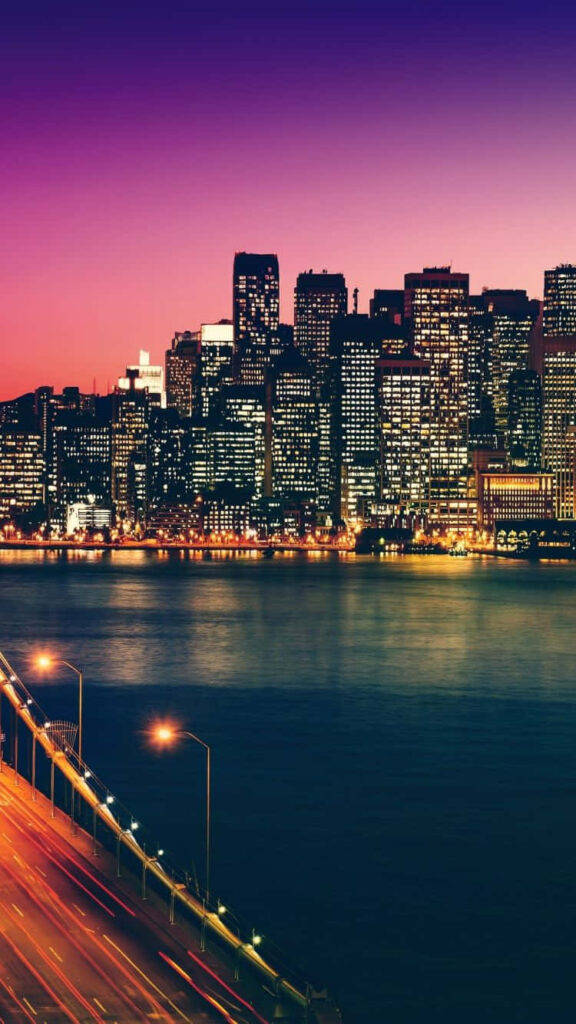 Nighttime San Francisco Skyline Wallpaper: Illuminated Bay & Bridge