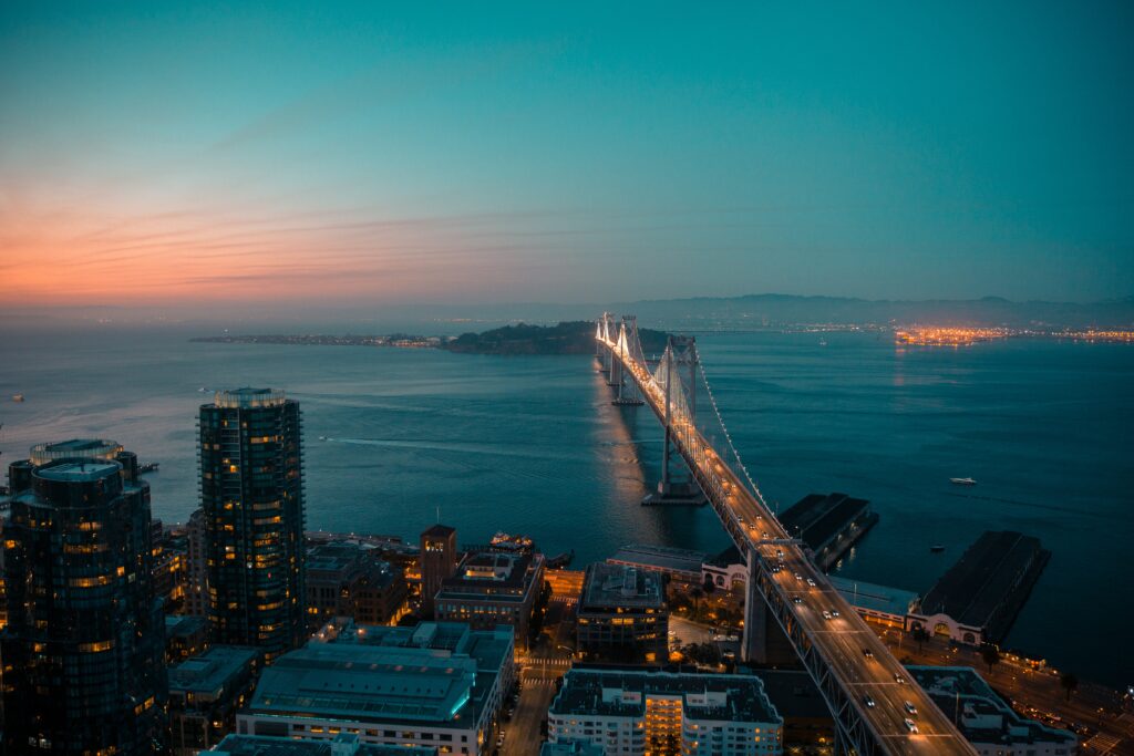 Stunning San Francisco Bay Bridge Nighttime Wallpaper Background