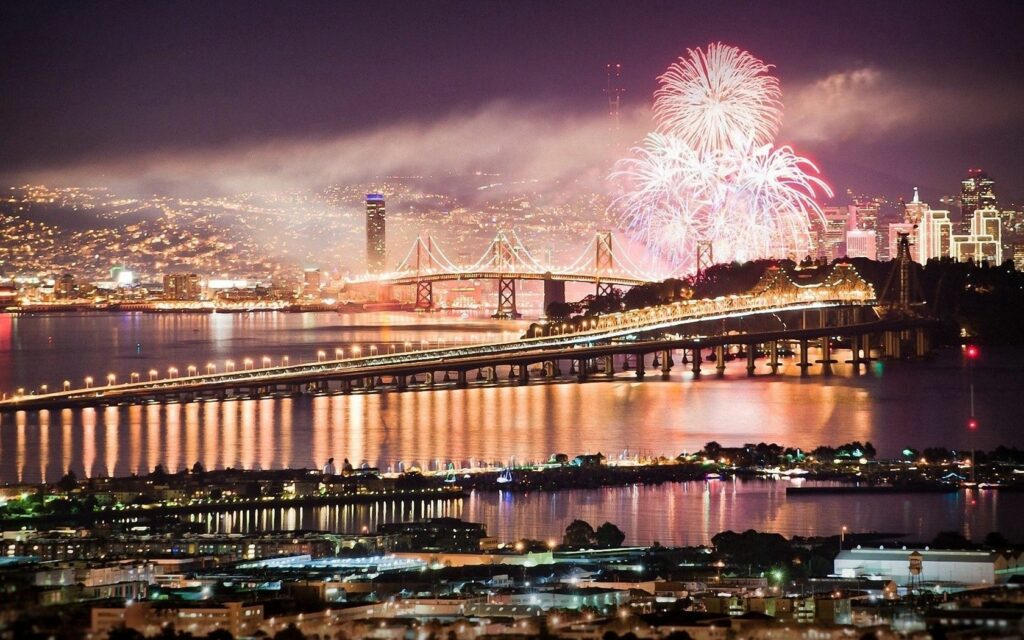 Stunning San Francisco Night Wallpaper with Festive Fireworks