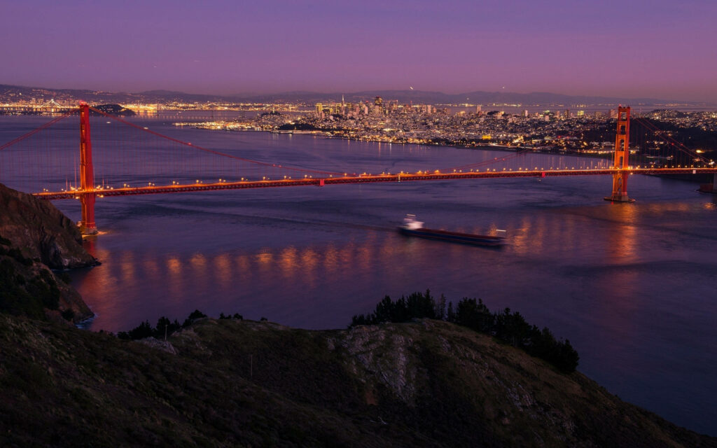 Twilight San Francisco Wallpaper: Illuminated Golden Gate Bridge View