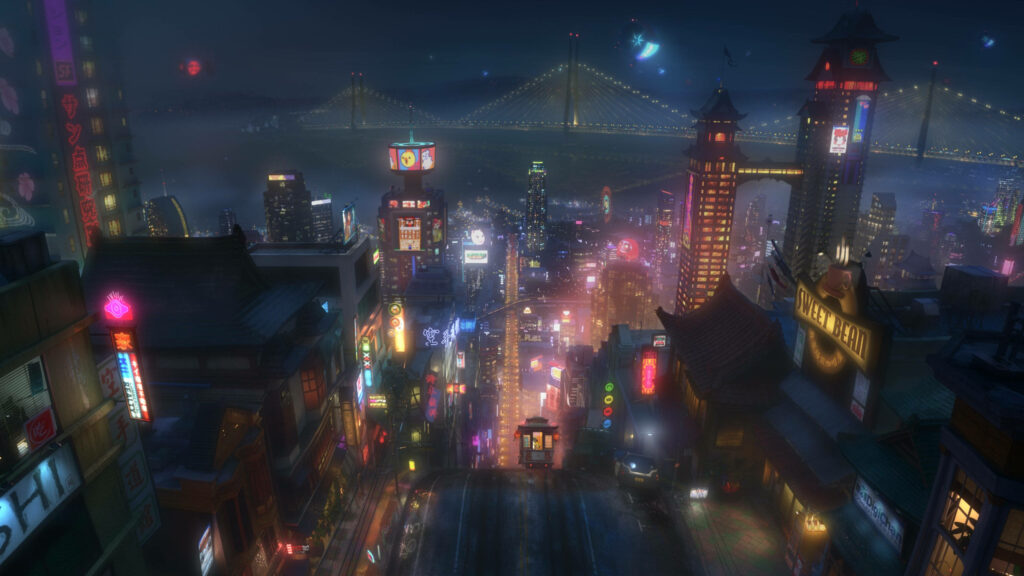 Stunning San Fransokyo Night View Wallpaper - Big Hero 6 Skyline