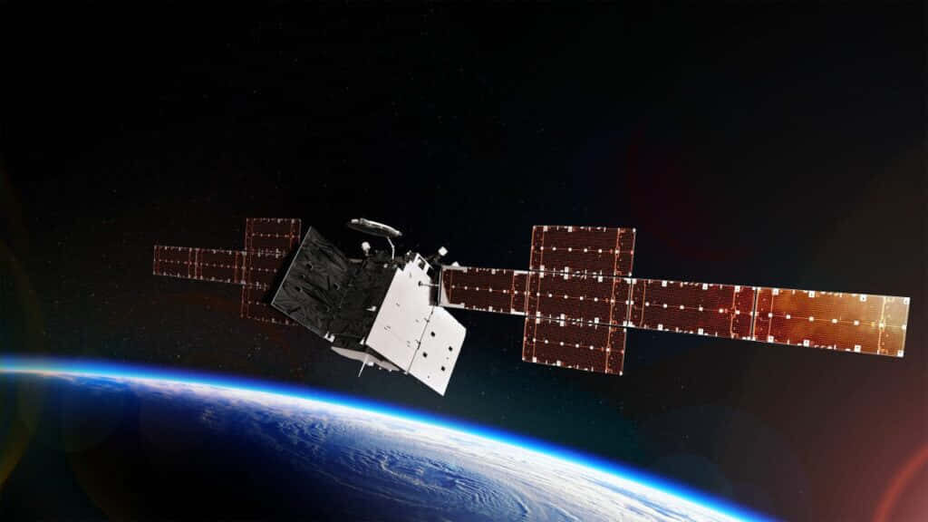 Stunning Satellite Orbiting Earth: Advanced Aerospace Technology Wallpaper