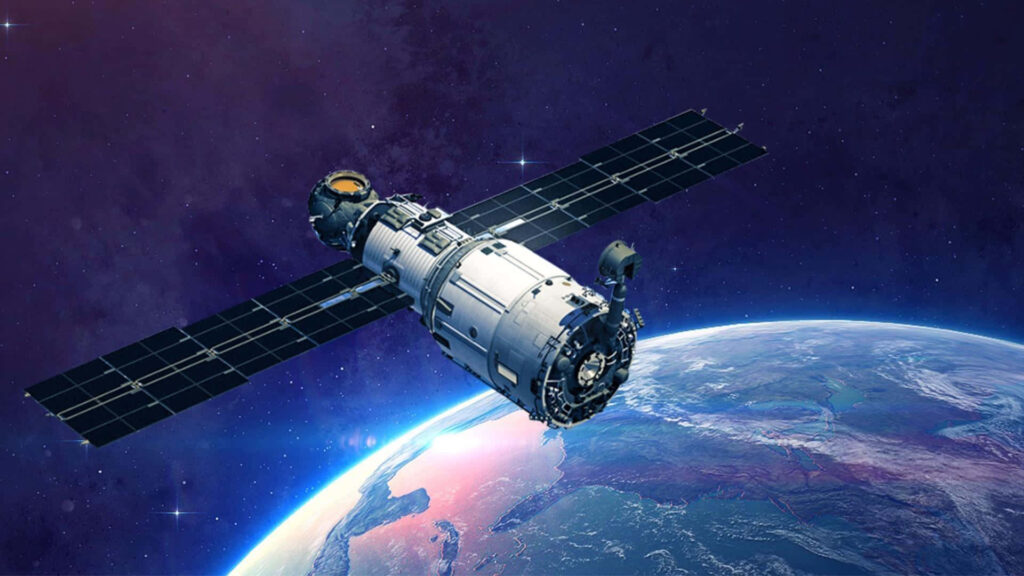Satellite Orbiting Earth: Stunning Space Wallpaper Background