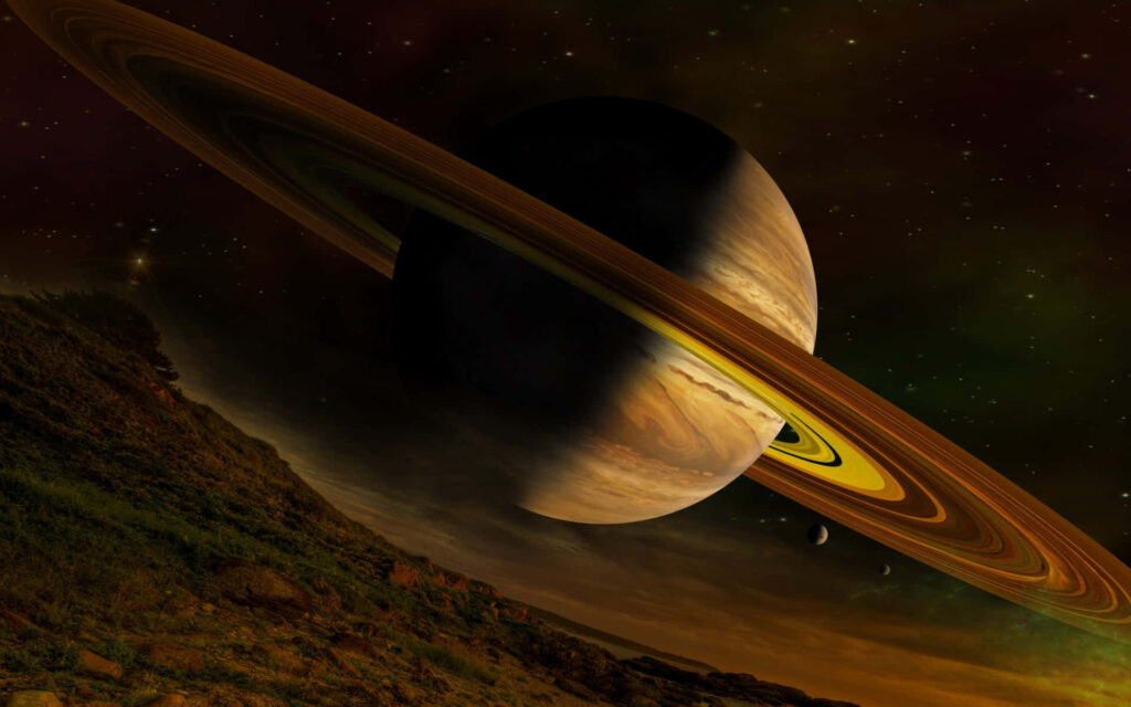 Stunning Saturn Rings Wallpaper: Vibrant Cosmic Landscape Background