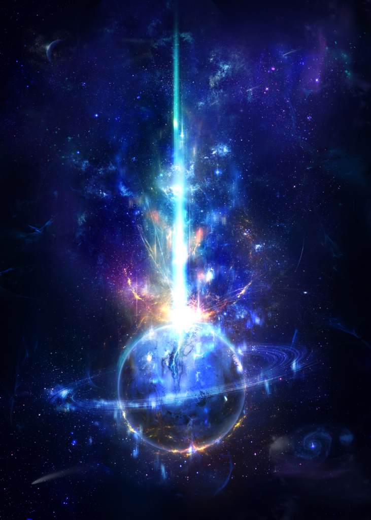 Stunning Saturn Wallpaper: Cosmic Art with Glowing Rings & Light Beam