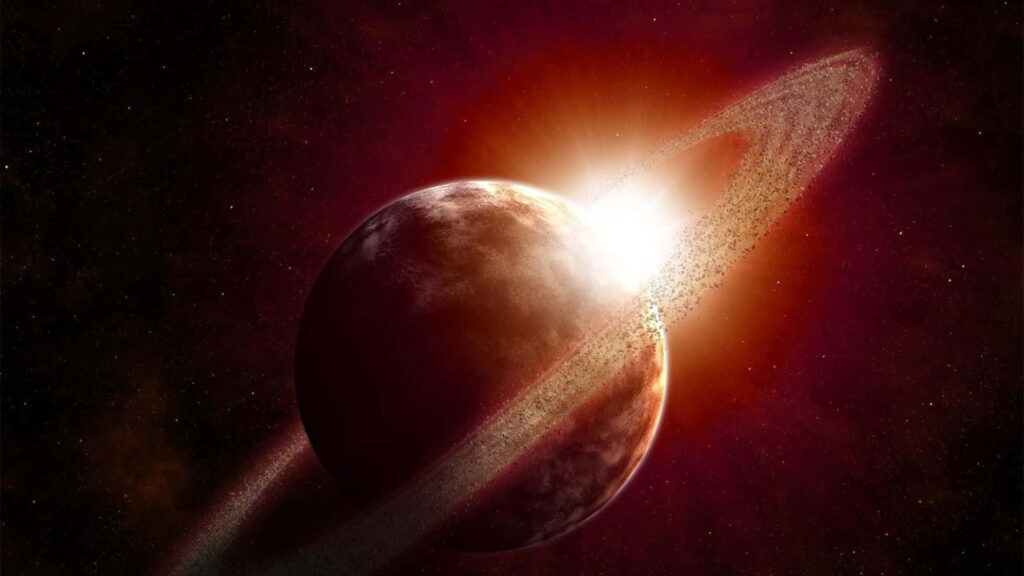Stunning Saturn Wallpaper: Glowing Rings & Moons in Cosmic Scene