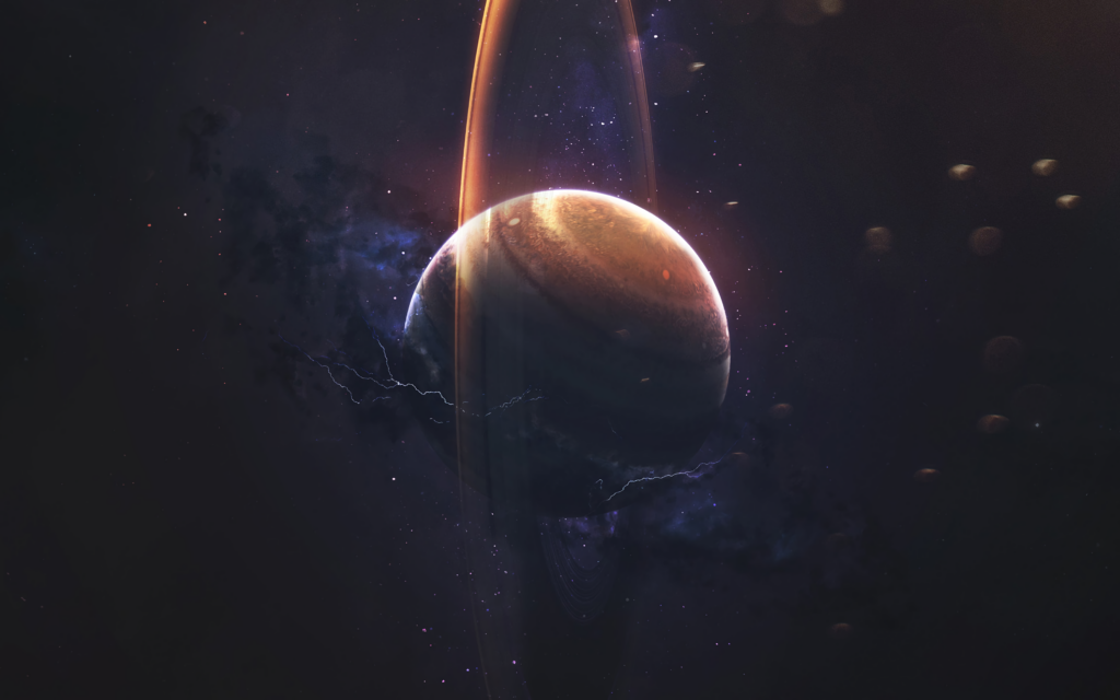 Stunning Saturn Wallpaper: Iconic Rings & Cosmic Lightning Background